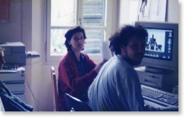Carina Cavazza e Davide Galli nello studio in via San Rocchino (1995)